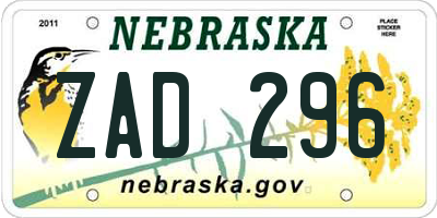 NE license plate ZAD296