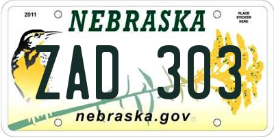 NE license plate ZAD303