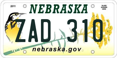 NE license plate ZAD310