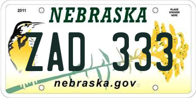 NE license plate ZAD333