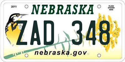 NE license plate ZAD348
