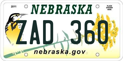 NE license plate ZAD360