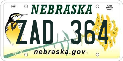 NE license plate ZAD364