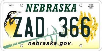 NE license plate ZAD366