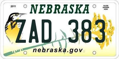 NE license plate ZAD383