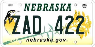 NE license plate ZAD422