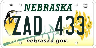 NE license plate ZAD433