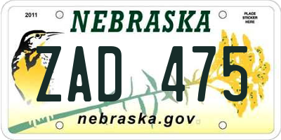 NE license plate ZAD475