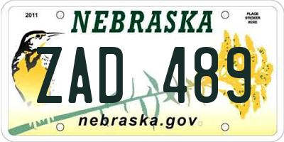 NE license plate ZAD489