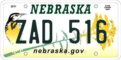 NE license plate ZAD516