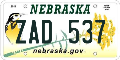NE license plate ZAD537