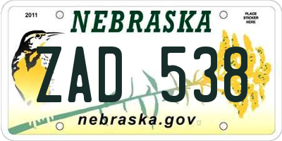 NE license plate ZAD538