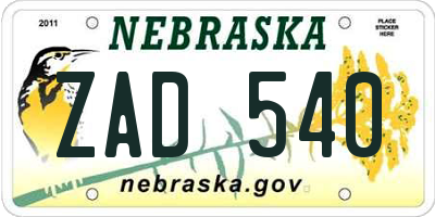 NE license plate ZAD540