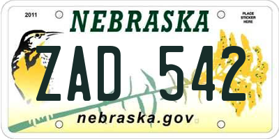 NE license plate ZAD542