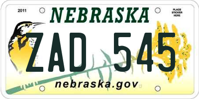 NE license plate ZAD545