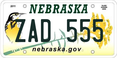 NE license plate ZAD555
