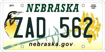 NE license plate ZAD562