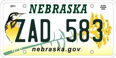 NE license plate ZAD583