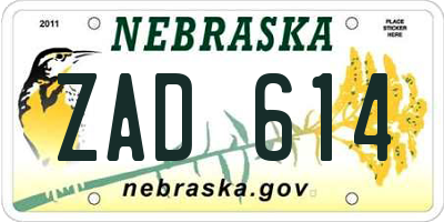 NE license plate ZAD614