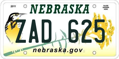 NE license plate ZAD625