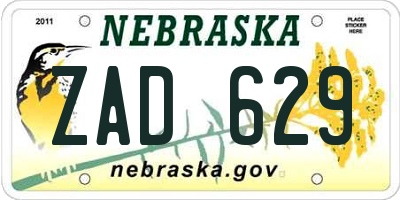 NE license plate ZAD629