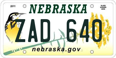 NE license plate ZAD640