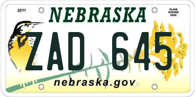 NE license plate ZAD645