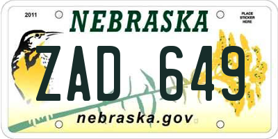 NE license plate ZAD649
