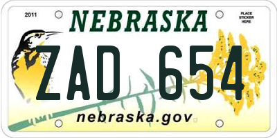 NE license plate ZAD654