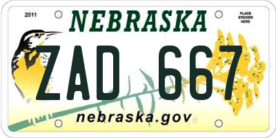 NE license plate ZAD667