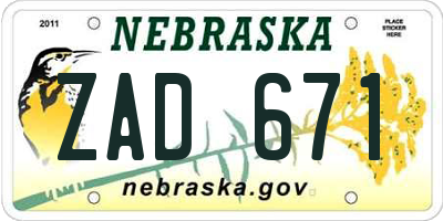 NE license plate ZAD671