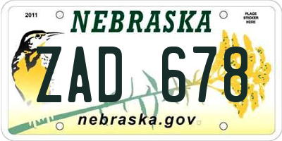 NE license plate ZAD678