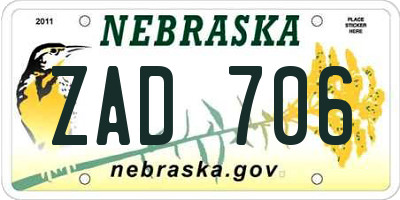 NE license plate ZAD706