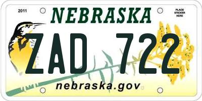 NE license plate ZAD722