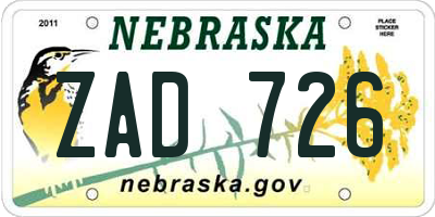 NE license plate ZAD726
