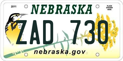 NE license plate ZAD730