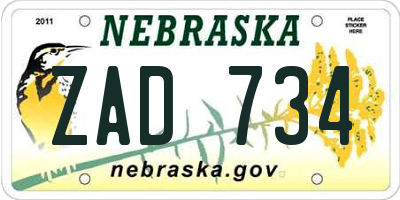 NE license plate ZAD734
