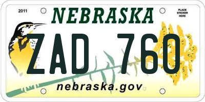 NE license plate ZAD760