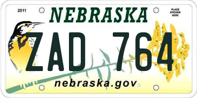 NE license plate ZAD764
