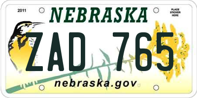 NE license plate ZAD765