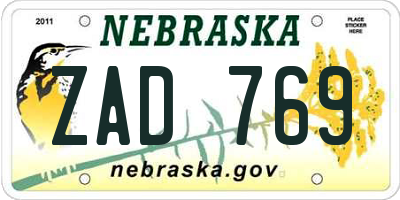 NE license plate ZAD769