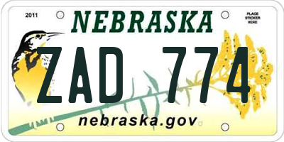 NE license plate ZAD774
