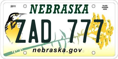 NE license plate ZAD777