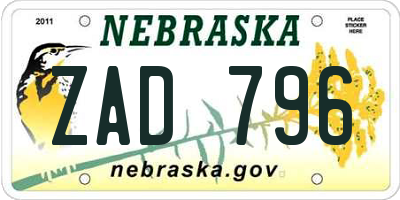 NE license plate ZAD796