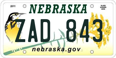 NE license plate ZAD843