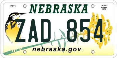 NE license plate ZAD854