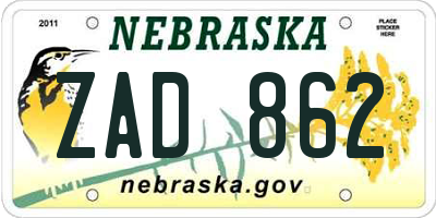 NE license plate ZAD862