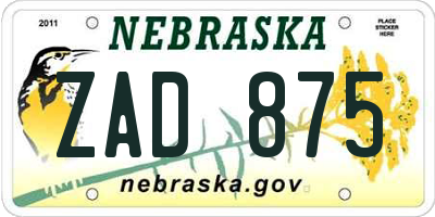 NE license plate ZAD875