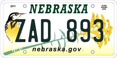 NE license plate ZAD893