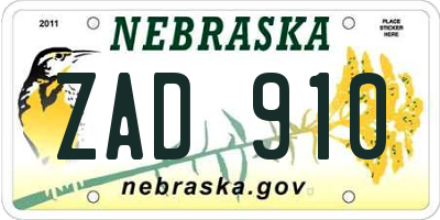 NE license plate ZAD910